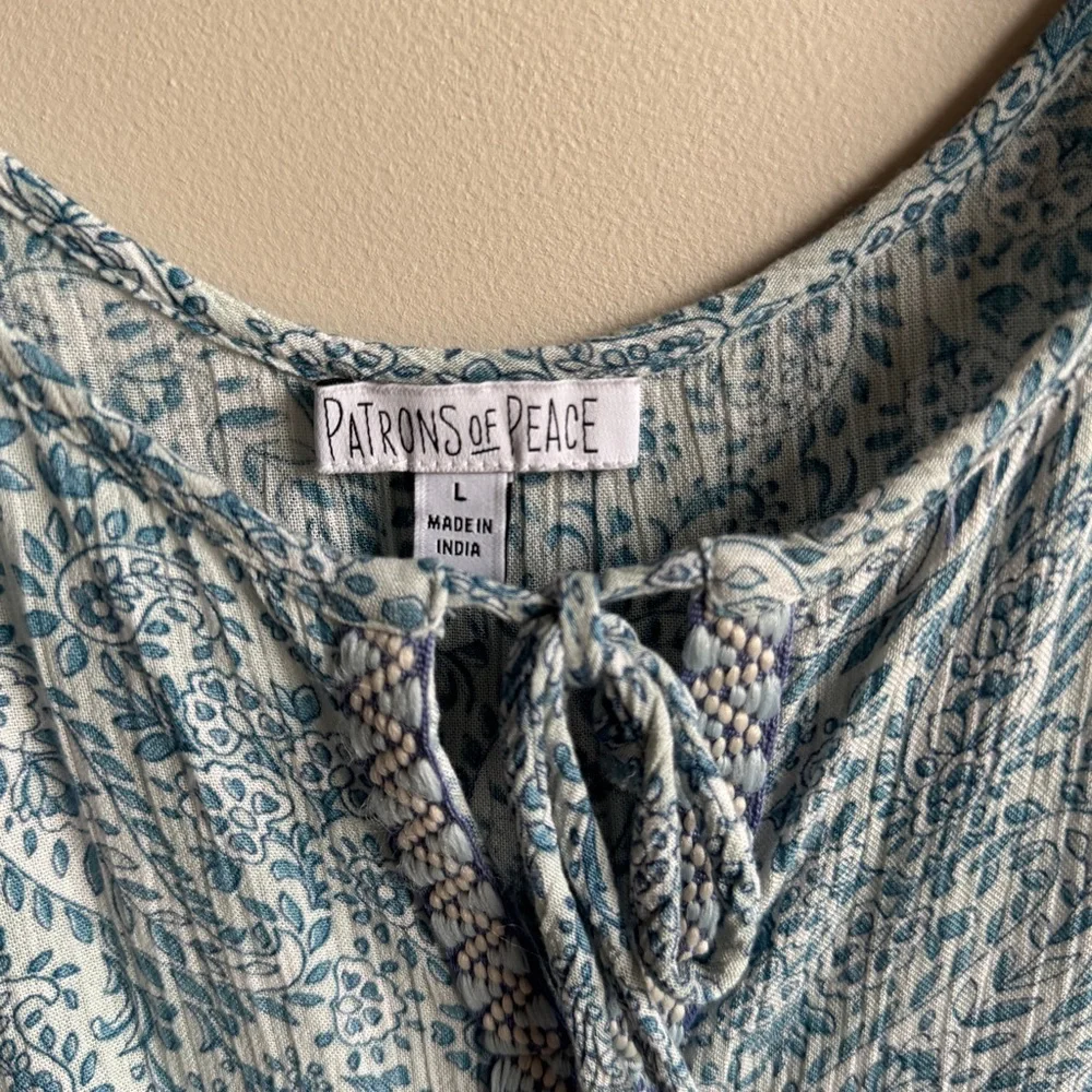 Patrons of Peace Blue Paisley Sleeveless Top – Size Large, Boho Peplum, Slight C - Picture 4 of 9